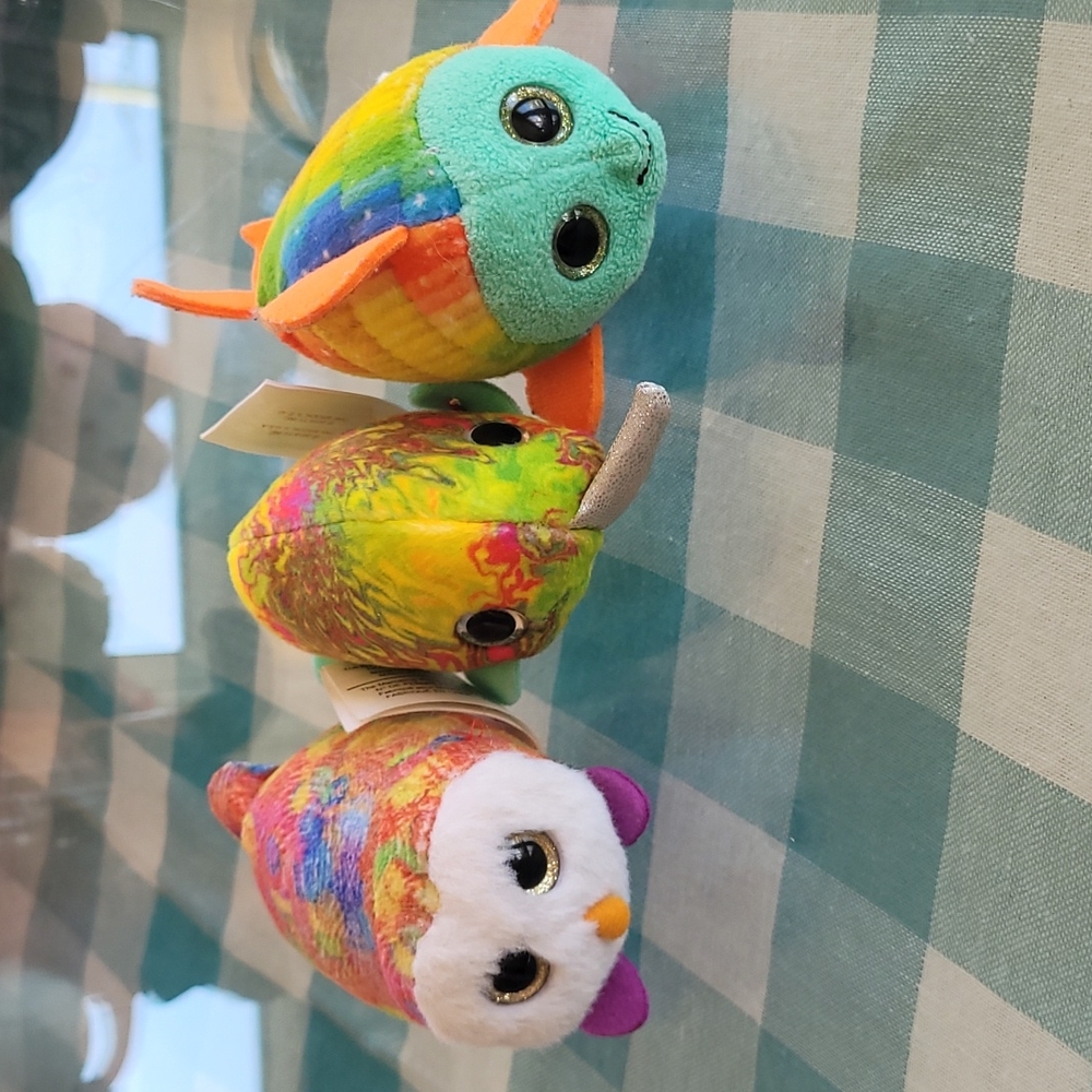 Teenie Beanie Baby Rainbow Owl, Narwhal and Fish - 2019 McDonald's Happy meal